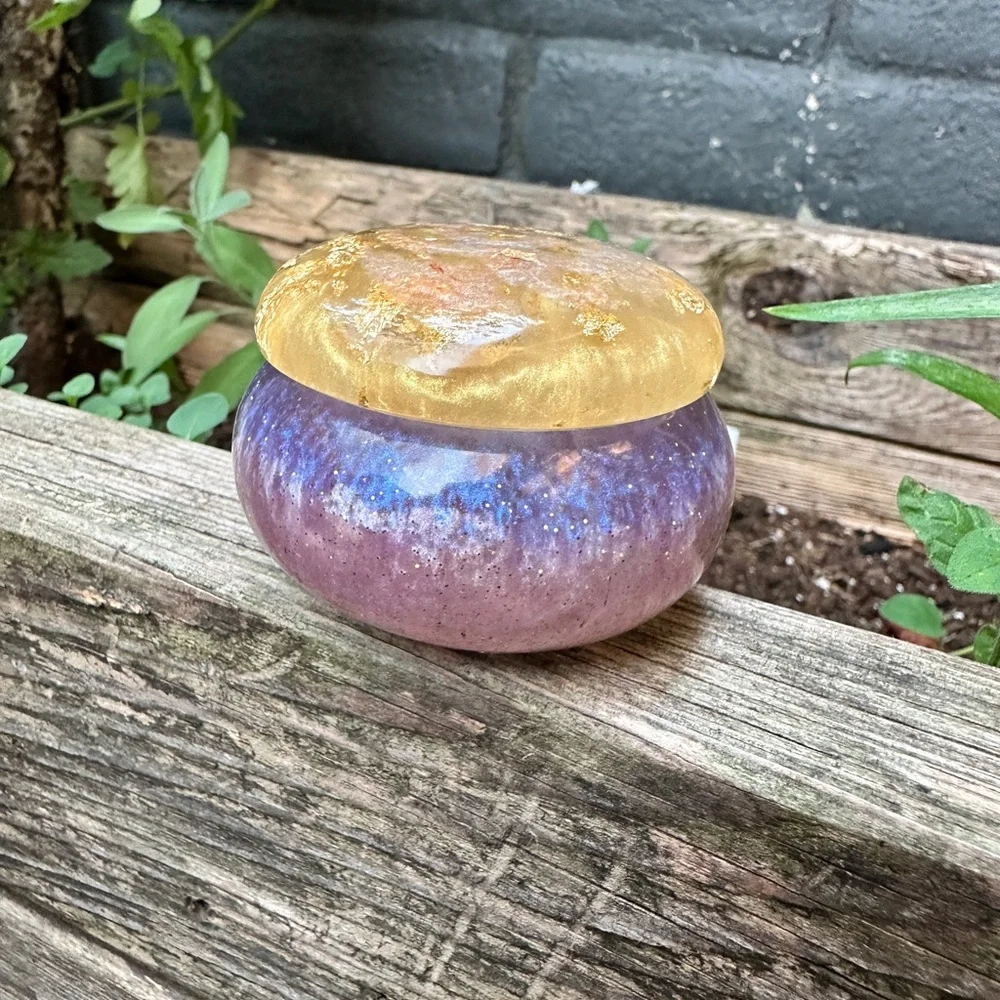 Handcrafted Purple & 24k Gold Dragon Shimmer Glitter Decorative Trinket Jar - Picture 1 of 12